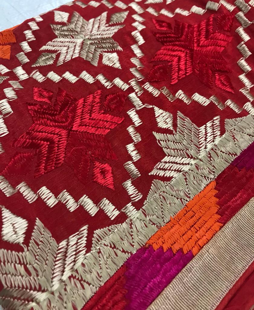 Phulkari Dupatta For Women Multicolor Traditional Embroidery Handmade Full Jaal Dupatta With Four side Gotta Size 2.25 Mtr x 0.95 Mtr - The Amritsar Store