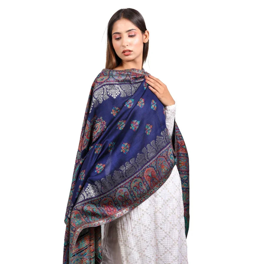 Women's Shawl, Kashmiri Shawl, Kani Zari Weave Shawl, Light Weight Shawl, Suatainable Bamboo Fiber Shawl, Shawl For Women - The Amritsar Store