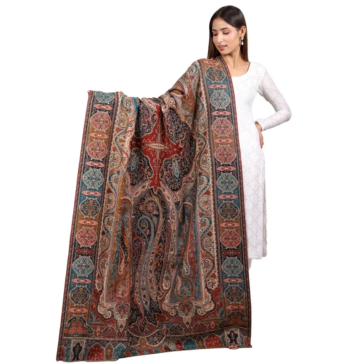 Women's Shawl, Jamawar Shawl, Kashmiri Paisley Shawl, Wool Rich Shawl for Women, Soft & Warm Shawl, Traditional Design - The Amritsar Store