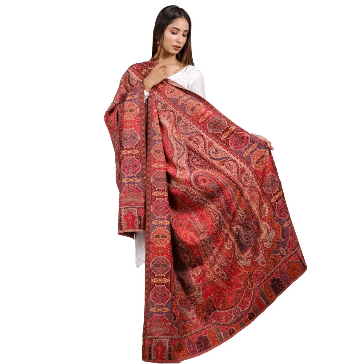 Women's Shawl, Jamawar Shawl, Kashmiri Paisley Shawl, Wool Rich Shawl for Women, Soft & Warm Shawl, Traditional Design - The Amritsar Store