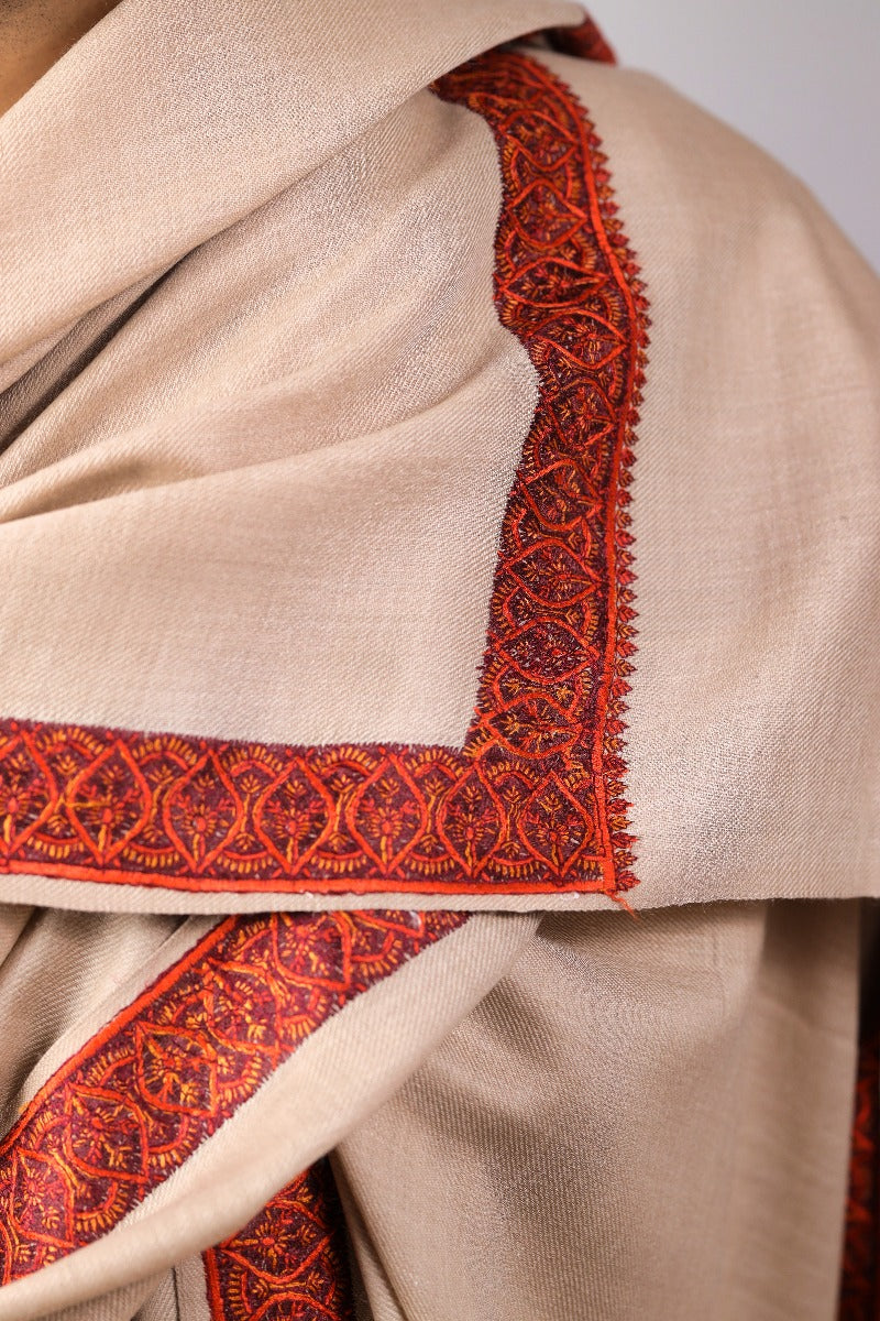 Meditation Shawl With Four Side Kashmiri Needle Embroidery, Light Weight Shawl, Soft Wool Shawl, Pashmina Shawl, Large Blanket Scarf. Unisex - The Amritsar Store