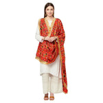 Geometrical Multicolored Phulkari Dupatta With Four Side Golden Lace And Mirror Work By The Amritsar Store - The Amritsar Store