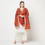 Multicolored Phulkari Dupatta Four Side Gotta Patti With Latkans (Tassels) By The Amritsar Store - The Amritsar Store