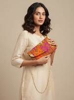 Women’s Multicolor Embroidered Clutch Wallet with Chain Strap |The Amritsar Store