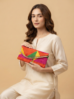 Multicolor Phulkari Shagun Lifafa with Golden Lace |The Amritsar Store