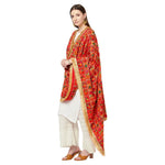 Geometrical Multicolored Phulkari Dupatta With Four Side Golden Lace And Mirror Work By The Amritsar Store - The Amritsar Store
