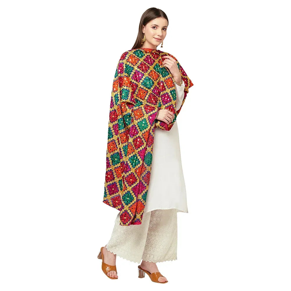 Multicolor Mirror Work Phulkari Dupatta By The Amritsar Store - The Amritsar Store