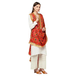 Geometrical Multicolored Phulkari Dupatta With Four Side Golden Lace And Mirror Work By The Amritsar Store - The Amritsar Store
