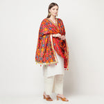Multicolored Phulkari Dupatta Four Side Gotta Patti With Latkans (Tassels) By The Amritsar Store - The Amritsar Store