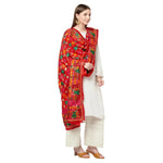 Red Phulkari Duapatta Four Side Heavy Borders With Mirror Work By The Amritsar Store - The Amritsar Store