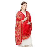 Red Four Side Border Farmer Heavy Embroidery with Tassels & Stone Work Phulkari Dupatta By The Amritsar Store - The Amritsar Store