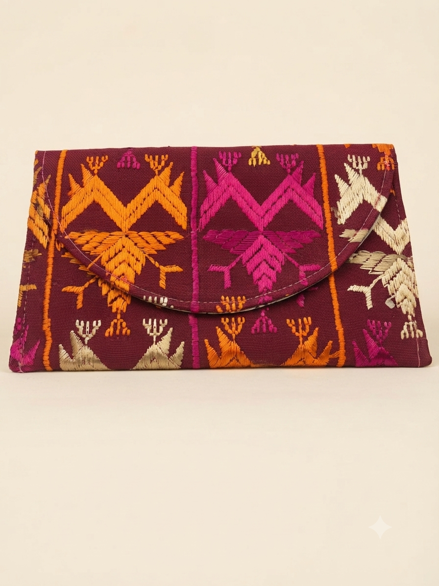 Multicolor Phulkari Embroidered Wallet for Women with Golden Chain |The Amritsar Store