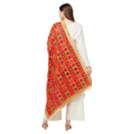 Geometrical Multicolored Phulkari Dupatta With Four Side Golden Lace And Mirror Work By The Amritsar Store - The Amritsar Store