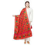 Red Phulkari Duapatta Four Side Heavy Borders With Mirror Work By The Amritsar Store - The Amritsar Store