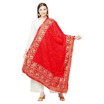 Red Four Side Border Farmer Heavy Embroidery with Tassels & Stone Work Phulkari Dupatta By The Amritsar Store - The Amritsar Store