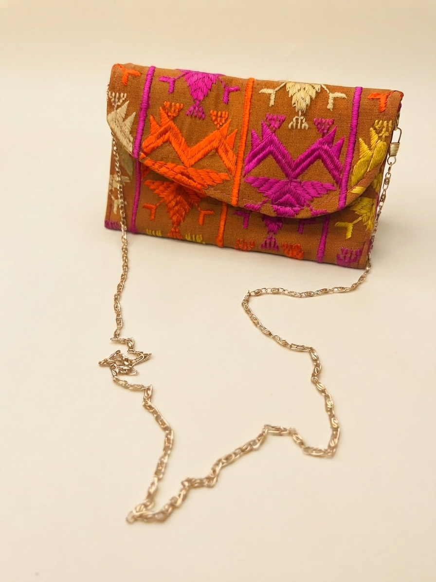 Women’s Multicolor Embroidered Clutch Wallet with Chain Strap |The Amritsar Store