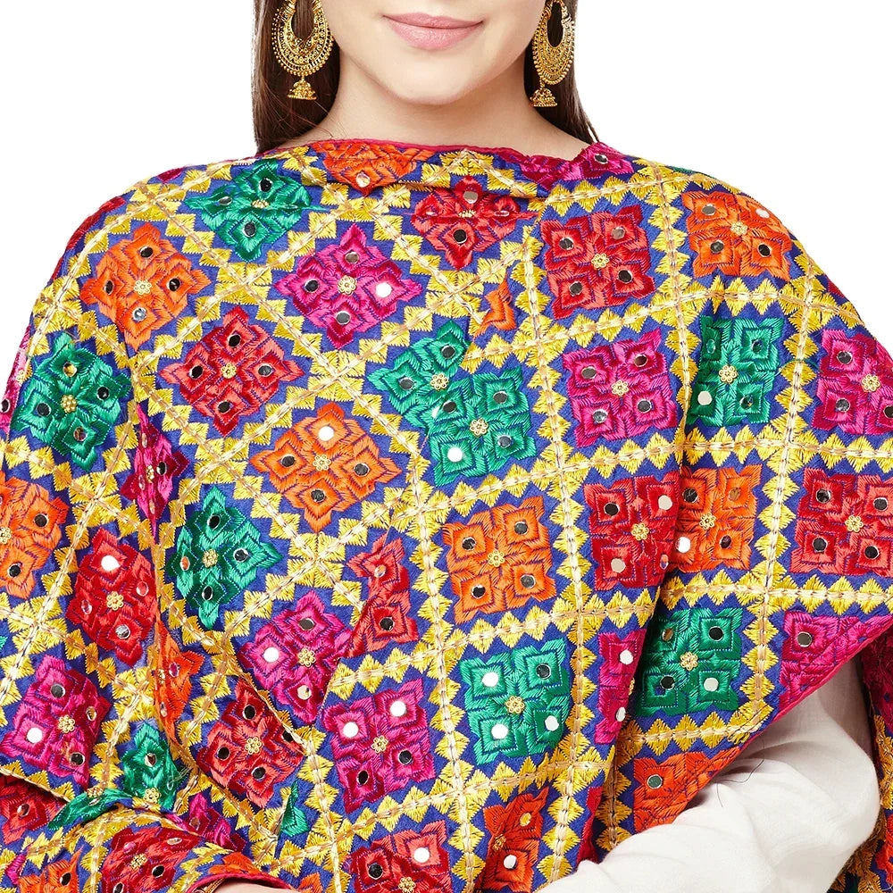 Multicolor Mirror Work Phulkari Dupatta By The Amritsar Store - The Amritsar Store