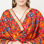Multicolored Phulkari Dupatta Four Side Gotta Patti With Latkans (Tassels) By The Amritsar Store - The Amritsar Store