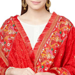 Red Four Side Border Farmer Heavy Embroidery with Tassels & Stone Work Phulkari Dupatta By The Amritsar Store - The Amritsar Store
