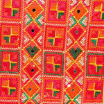 Geometrical Multicolored Phulkari Dupatta With Four Side Golden Lace And Mirror Work By The Amritsar Store - The Amritsar Store