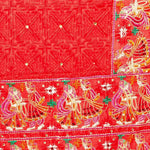 Red Four Side Border Farmer Heavy Embroidery with Tassels & Stone Work Phulkari Dupatta By The Amritsar Store - The Amritsar Store