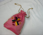 The Amritsar Store Pink Hand Embroidered Potli Bag with Golden Lace - The Amritsar Store