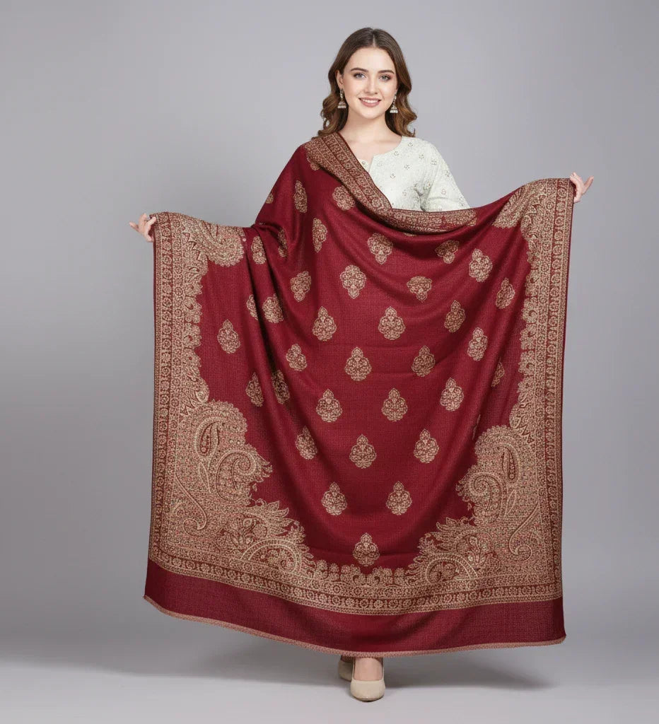 Women's Kashmiri Jamawar Shawl – Paisley Motifs | The Amritsar Store - The Amritsar Store