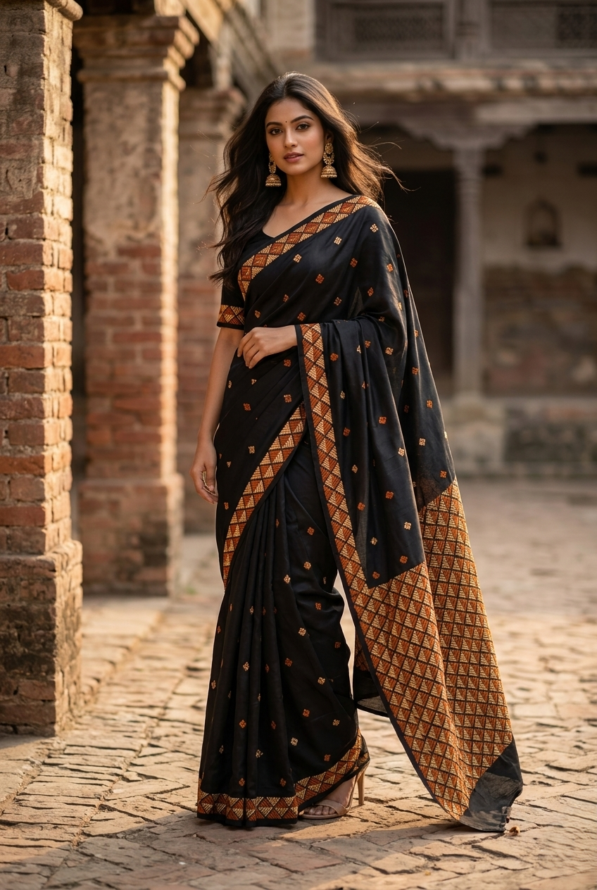 Phulkari Saree – Hand Embroidered Black Punjabi Saree | The Amritsar Store