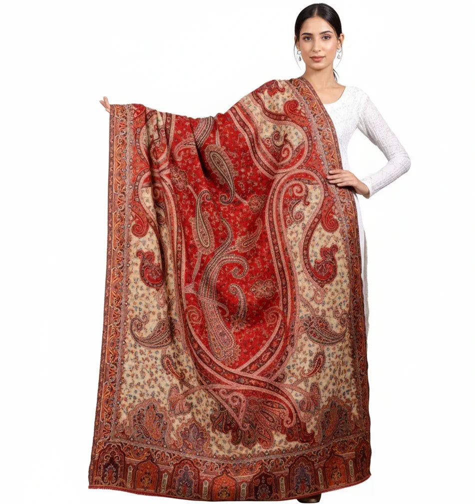 The Amritsar Store Women's Shawl, Jamawar Kani Shawl, Kashmiri Shawl, Paisley Design Woven Shawl, Faux Wool Shawl, Warm Shawl, Shawl For Women - The Amritsar Store