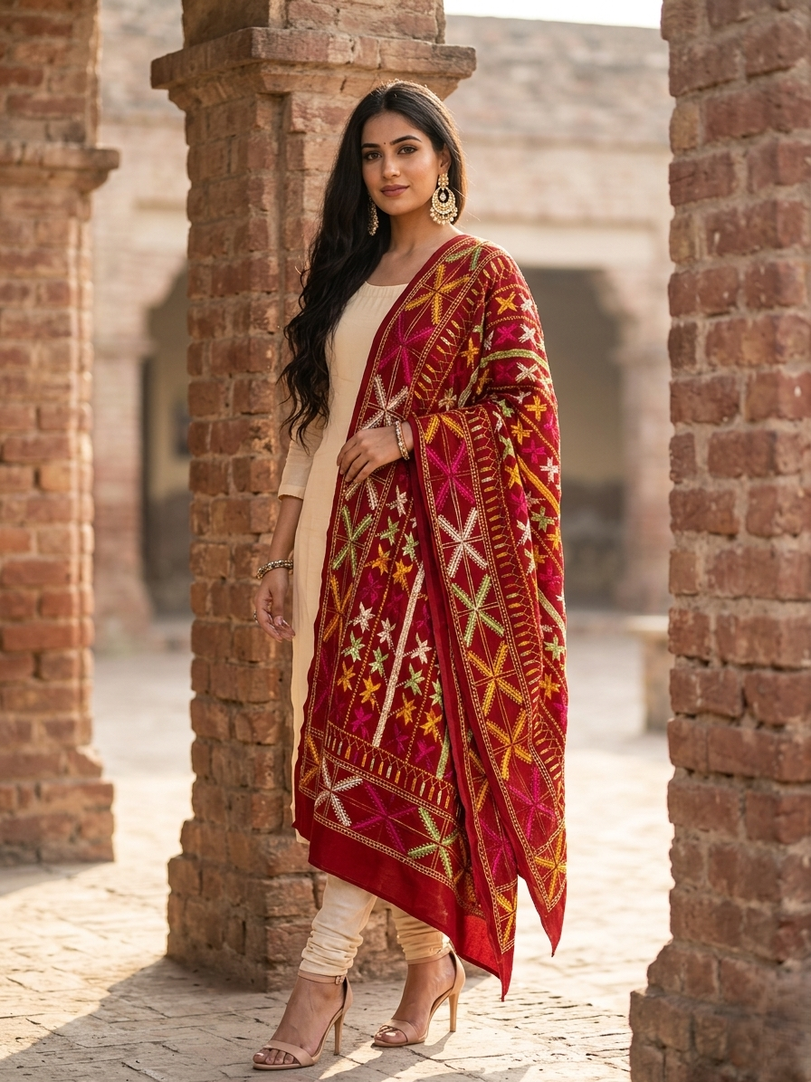 Phulkari Bagh Dupatta –Multicolor Hand Embroidered Dupatta | The Amritsar Store