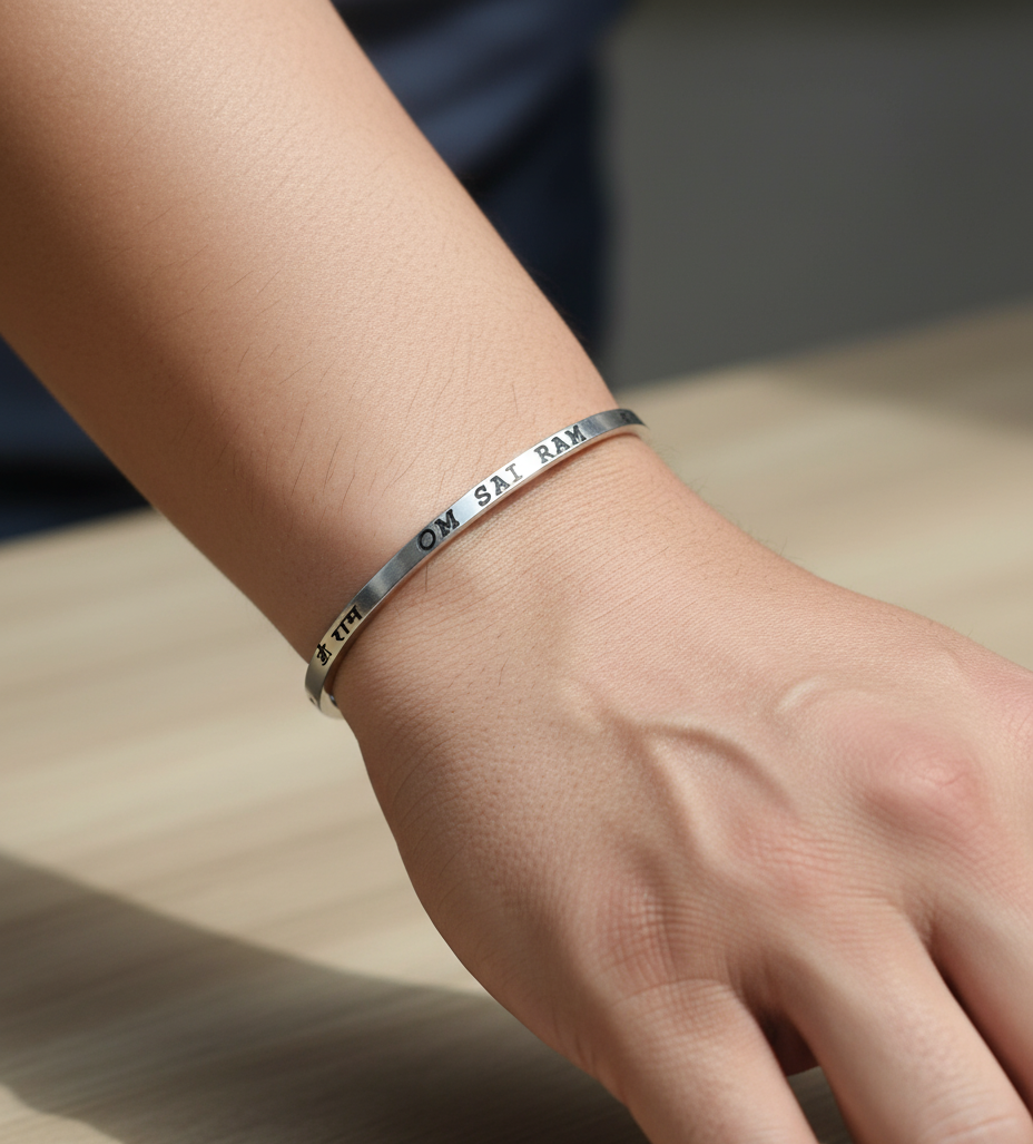 Punjabi Mens Kada Stainless Steel Laser Marked With "Om Sai Ram" by The Amritsar Store