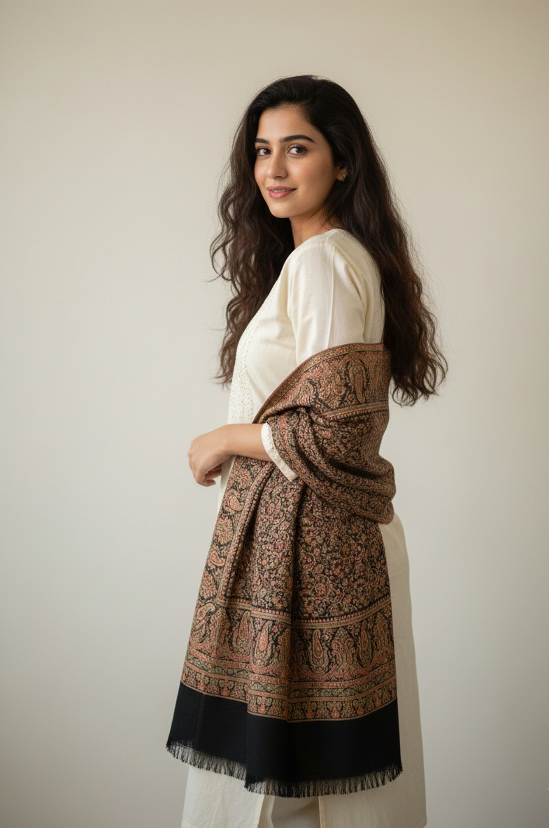 The Amritsar Store Jaal Weave Shawl, Intricate Paisley