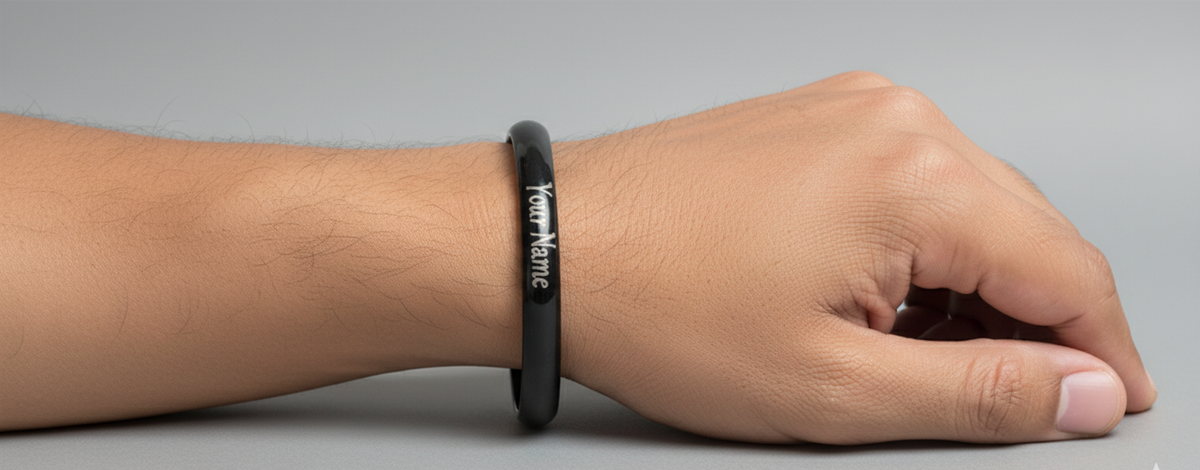 CUSTOMIZED Mens Kada Black painted, Laser Marked with personal message by The Amritsar Store