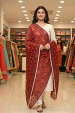 Red Phulkari Dupatta With Multicolor Embroidery by The Amritsar Store