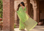 Phulkari Saree – Hand Embroidered Parrot Green Saree for Women | The Amritsar Store