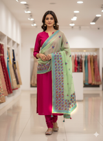 The Amritsar Store Phulkari Dupatta with Hand Embroidered Magenta Thread