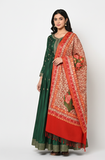 The Amritsar Store Red Kashmiri Shawl with Multicolor Aari Embroidered Floral Jaal