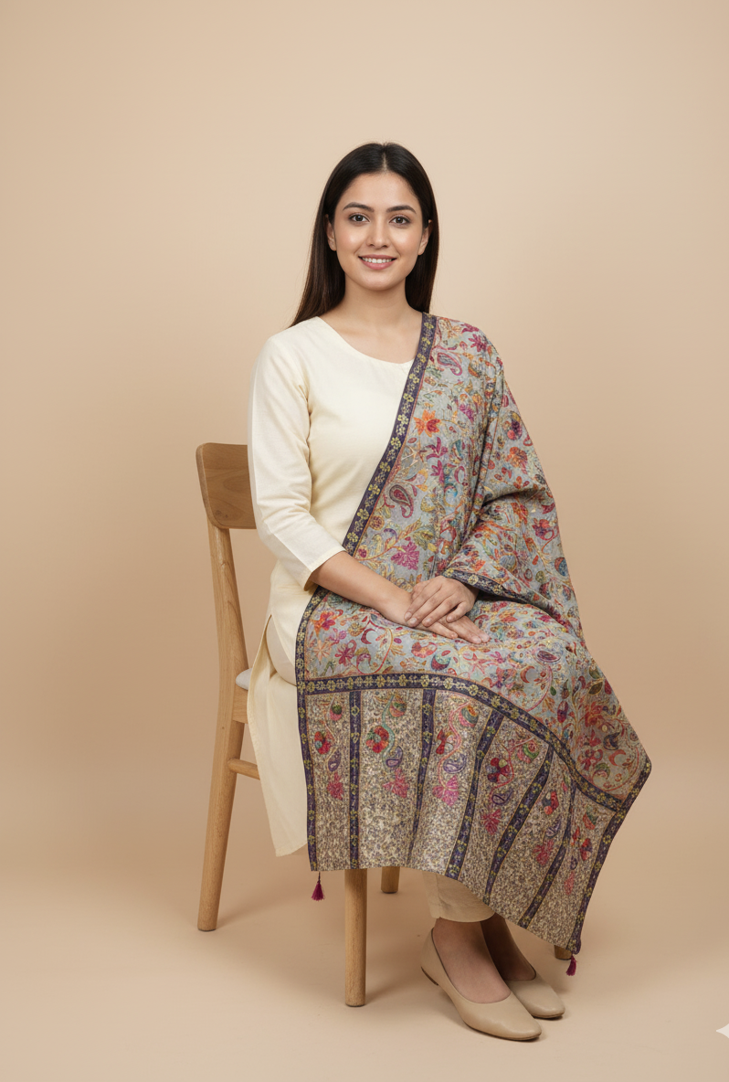 The Amritsar Store Kalamkari Fine Wool Stole For Women