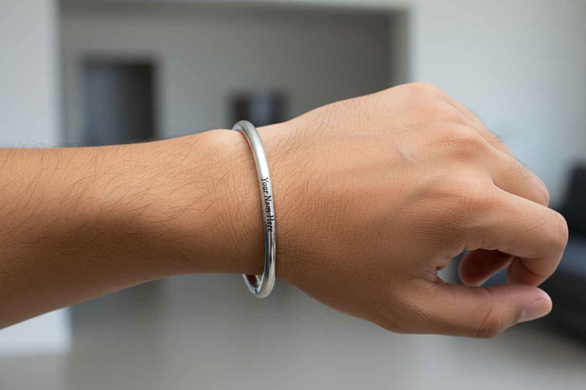 Steel Round Metallic Personalized Stainless Steel Kada for Men 5 mm thickness without edges