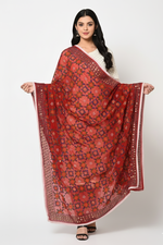 Red Phulkari Dupatta With Multicolor Embroidery by The Amritsar Store