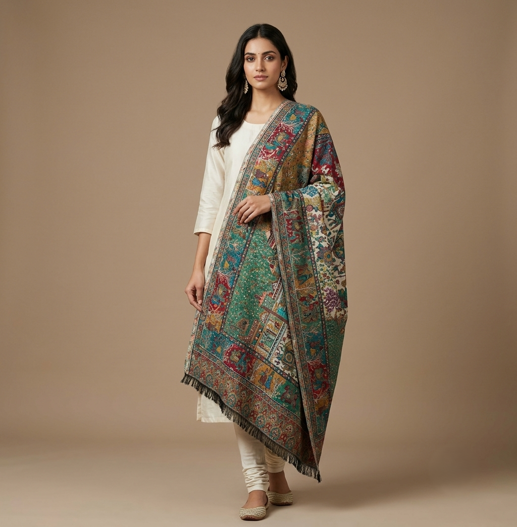 Kani Shawl – Mughal Darbar Palace, Procession & Garden Story Weave | The Amritsar Store