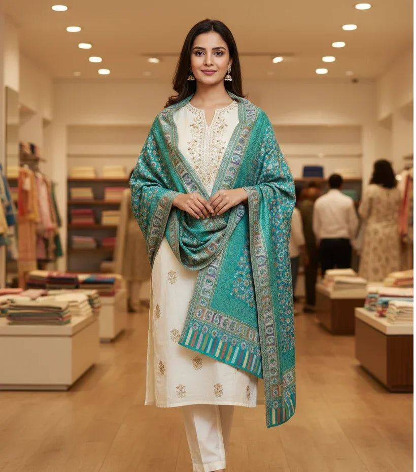 The Amritsar Store Womens Kani Zari Stole with Traditional Charm - The Amritsar Store