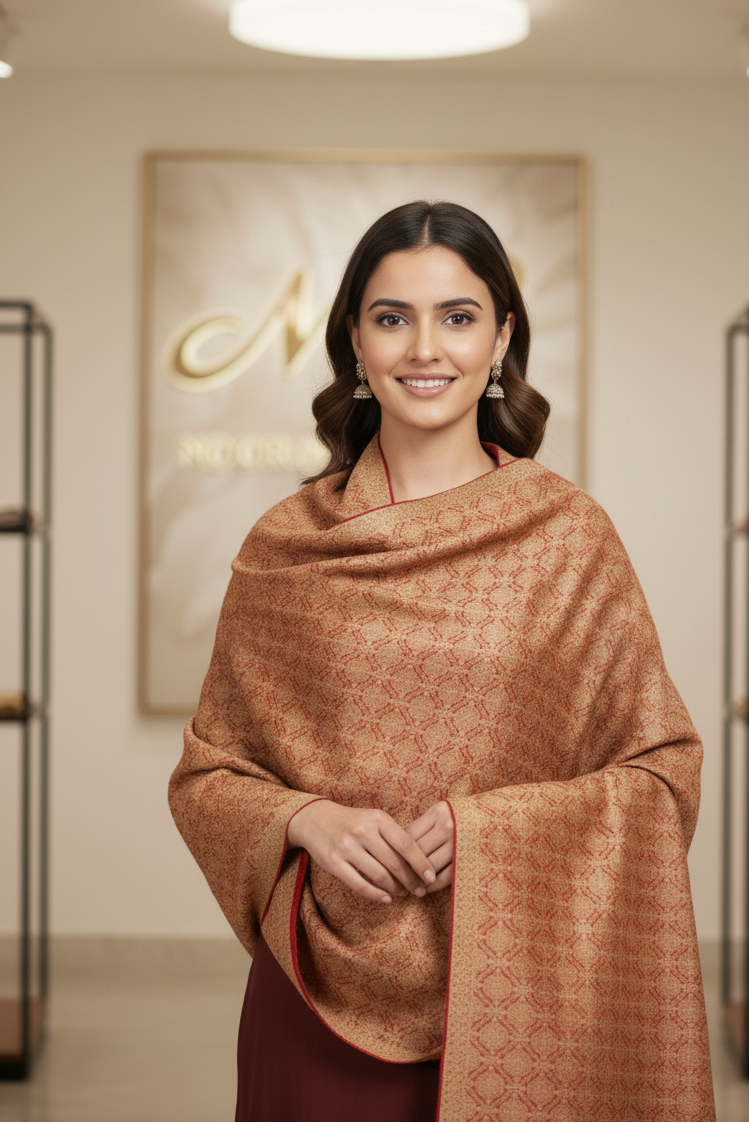 The Amritsar Store Women's Shawl Full Heavy Embroidery Jaal-Red Color