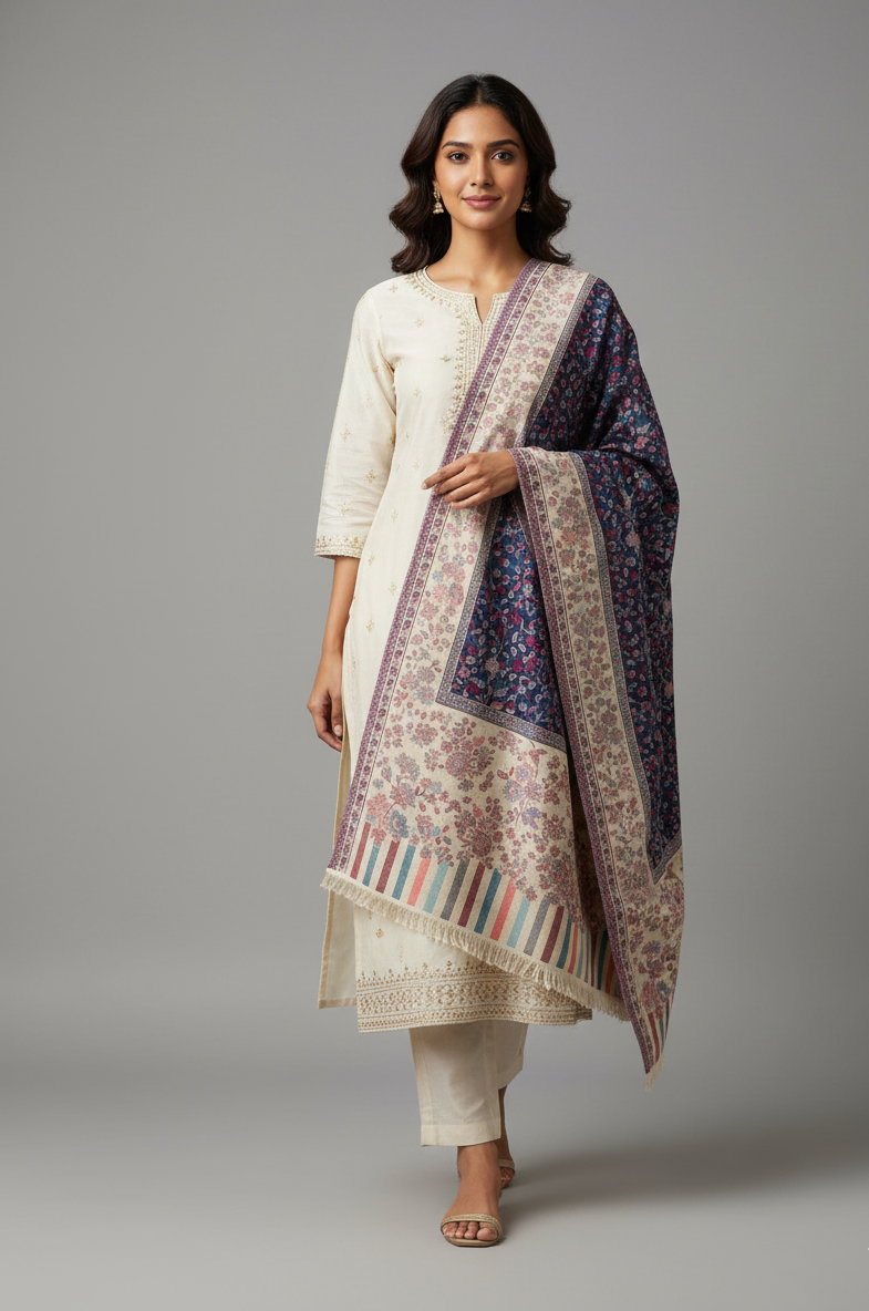 The Amritsar Store Kashmiri Jaal Weave Shawl with Floral Motifs