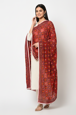 Red Phulkari Dupatta With Multicolor Embroidery by The Amritsar Store