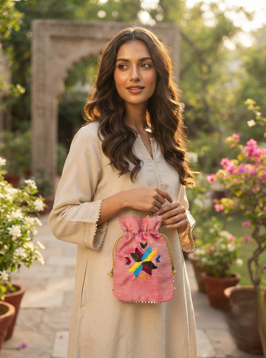 Phulkari Potli – Hand Embroidered Punjabi Potli Bag | The Amritsar Store