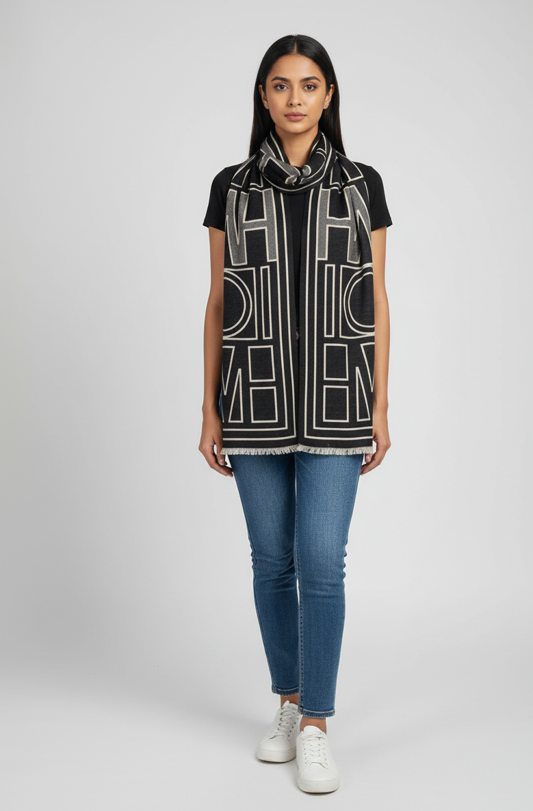 The Amritsar Store Soft Black & White Geometric Wrap