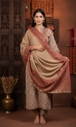Kashmiri Shawl For Women, Lightweight Shawl With Four Side Border & Paisley Design Weaved With Wool, Shawl For Women