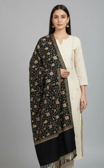 The Amritsar Store Womens Black Hand Embroidered Stole – Elegant Wool Wrap for Women - The Amritsar Store