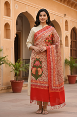 The Amritsar Store Red Kashmiri Shawl with Multicolor Aari Embroidered Floral Jaal